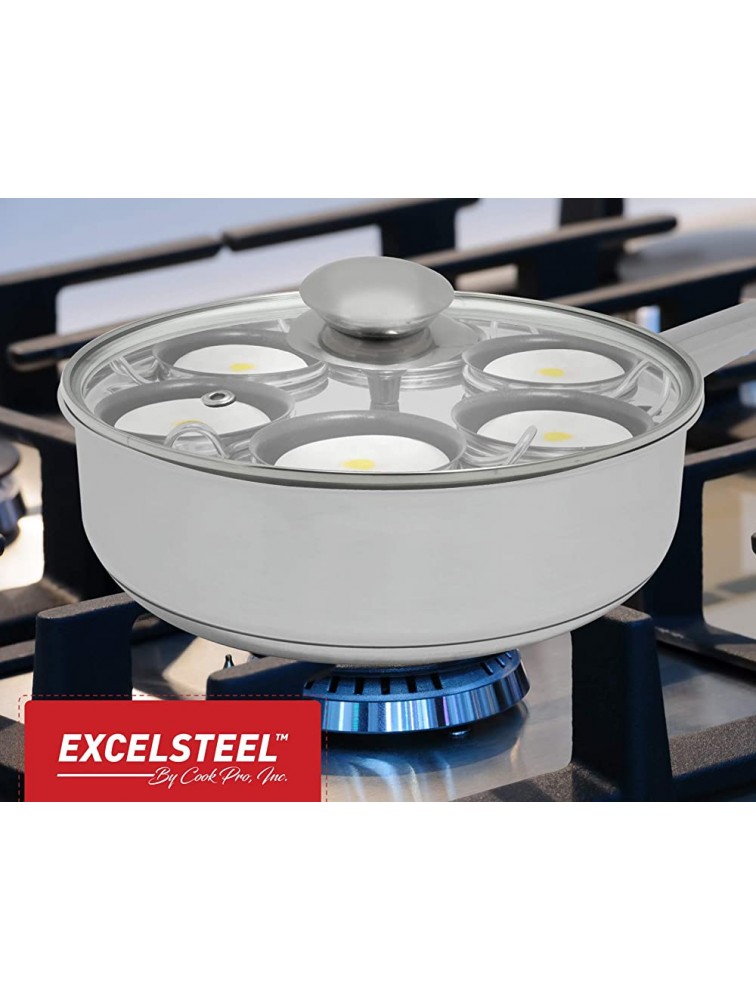 EXCELSTEEL Non Stick Easy Use Rust Resistant Home Kitchen Breakfast Brunch Induction Cooktop Egg Poacher 6 Cup Stainless Steel - B5ADVP6RC