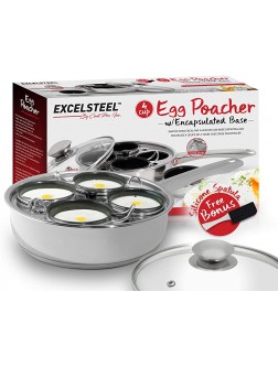 EXCELSTEEL Non Stick Easy Use Rust Resistant Home Kitchen Breakfast Brunch Induction Cooktop Egg Poacher 4 Cups 18 10 Stainless Steel - B1AA2V9CH