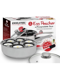 EXCELSTEEL Non Stick Easy Use Rust Resistant Home Kitchen Breakfast Brunch Induction Cooktop Egg Poacher 6 Cup Stainless Steel - B5ADVP6RC