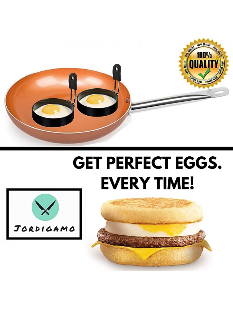 JORDIGAMO Professional 4 Pack Egg Ring Set For Frying Shaping Eggs Round Egg Cooker Rings For Cooking Stainless Steel Non Stick Mold Shaper Circles For Fried Egg McMuffin Sandwiches - BCHB6G7DN