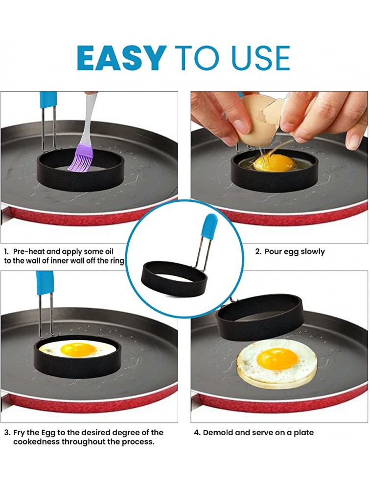 KITCHENATTE Set of 2 3.5 Non-Stick Egg Rings for Frying Eggs Egg Mold for English Muffins and Mini Pancake Rings with Silicone Coated anti-scald handles and Oil Brush egg circles for cooking - B7RZ94KZ5
