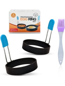 KITCHENATTE Set of 2 3.5" Non-Stick Egg Rings for Frying Eggs Egg Mold for English Muffins and Mini Pancake Rings with Silicone Coated anti-scald handles and Oil Brush egg circles for cooking - B7RZ94KZ5