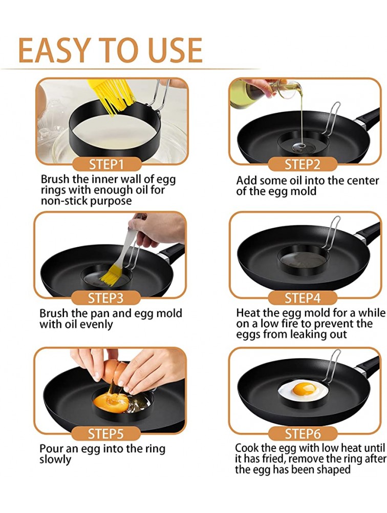 KOFANI 4 Egg Rings for Griddle 4 Pack Stainless Steel Round Egg Mold with Oil Brush Nonstick Egg Rings for Frying Eggs English Mcmuffin Sandwich Burger and Omelet - BSILYSTC2