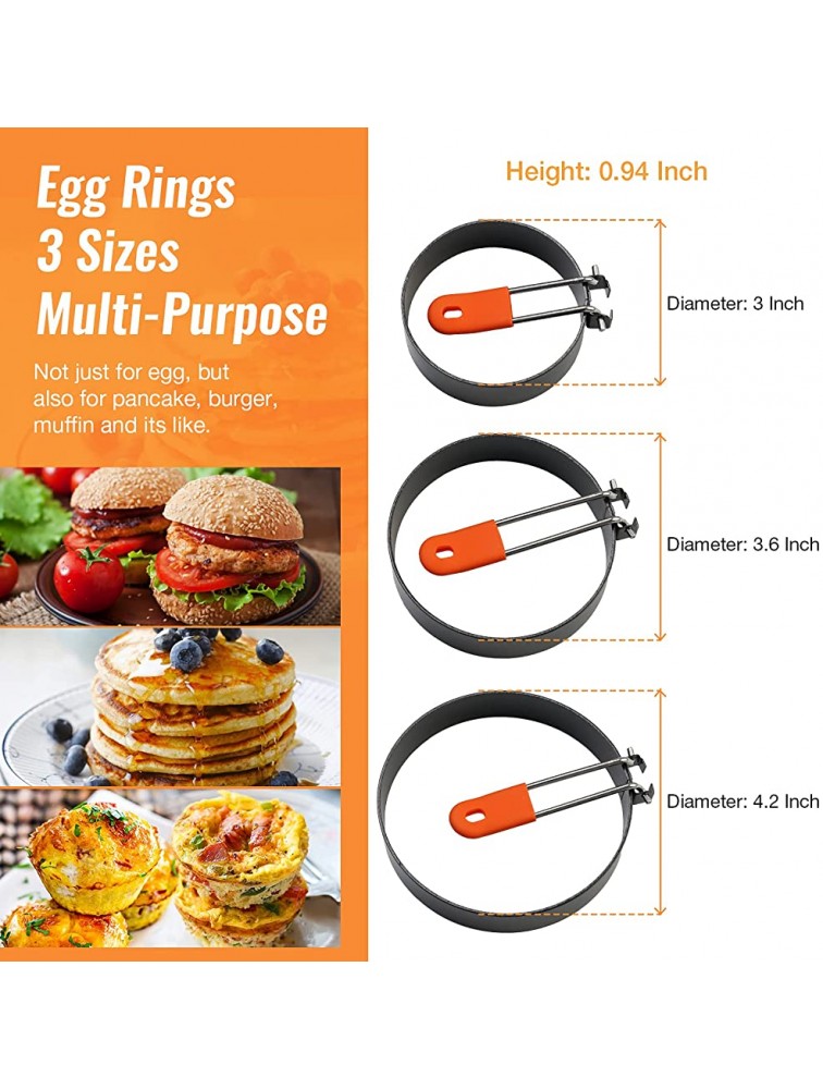 meidong Egg Ring 3 Packs in 3 Sizes Anti-Scald Egg Rings for Frying Leak-Proof with an Oil Brush Fold-up Stainless Handle Nonstick Egg Rings Mold 3 + 3.6 + 4.2 inch - BT9QRFTE1