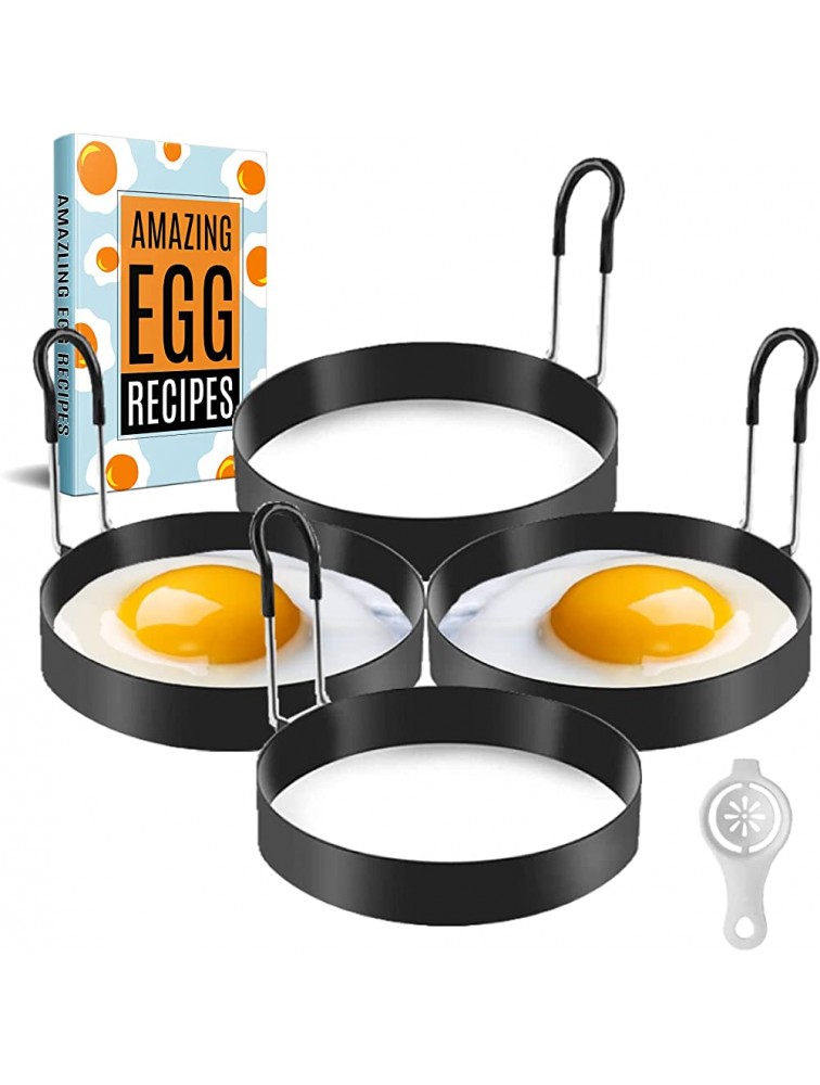 Pack of 4 Egg Rings with Egg Separator Nonstick Stainless Steel Round Egg Ring for Frying Eggs 3.5 Inches Round Egg Cooker Ring with Ebook. - BGBVWGX87