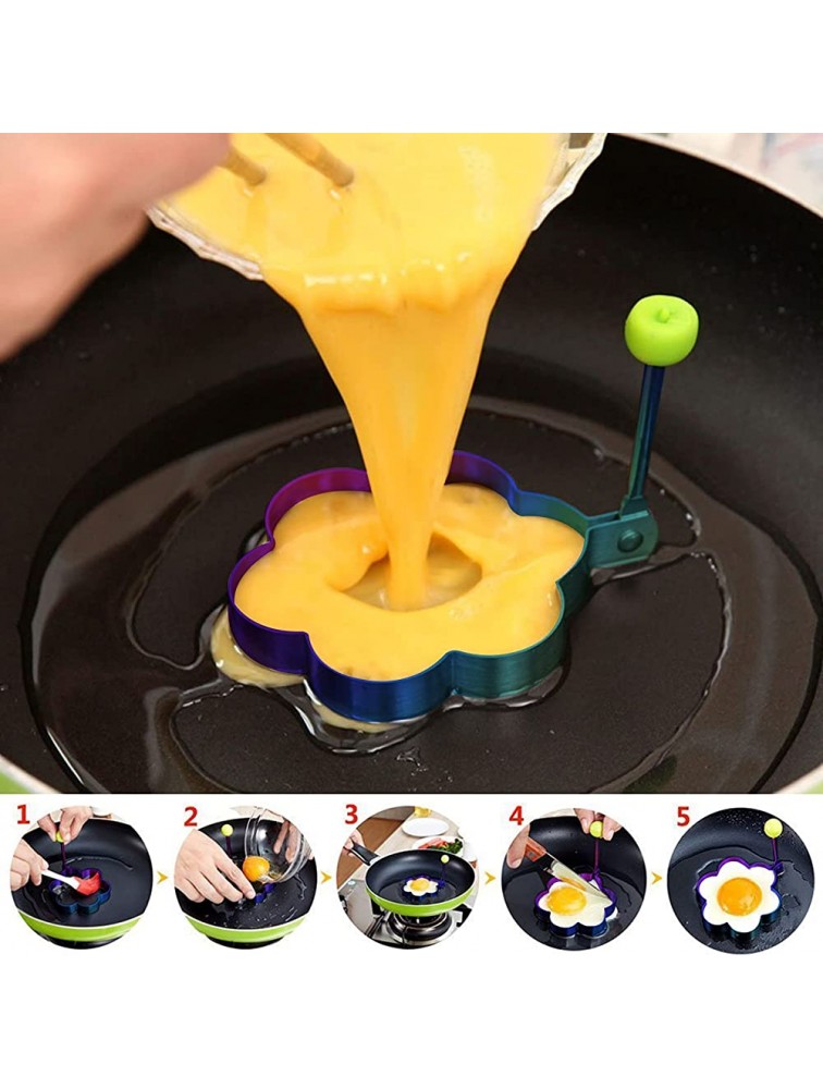 Slomg Rainbow Set Fried Egg Rings Mold Non Stick for Griddle Pan Egg Shaper Pancake Maker with Handle Stainless Steel Egg Form for Frying Cooking 8pcs - B6EXCG714