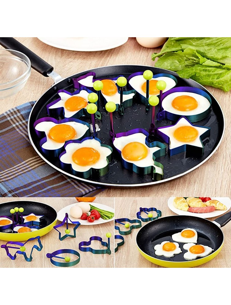 Slomg Rainbow Set Fried Egg Rings Mold Non Stick for Griddle Pan Egg Shaper Pancake Maker with Handle Stainless Steel Egg Form for Frying Cooking 8pcs - B6EXCG714