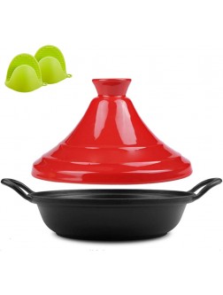 Casserole Dish with Lid Soup Pot Moroccan Tagine Cooking Pot 27 cm Tagine with Ceramic Lid and Silicone Gloves Cast Iron Tagine for Different Cooking Styles Lead Free - BSRGBQUKY