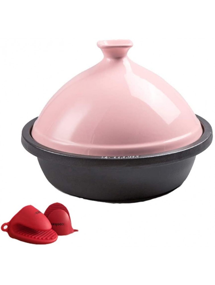 Casserole Dish with Lid Soup Pot Tagine Cast Iron Cooker Pot Tajine Cooking with Enamel Cast Iron Base and Heat-Resistant Ceramics Lid Compatible with All Stoves Color : Pink - BGLF04T08