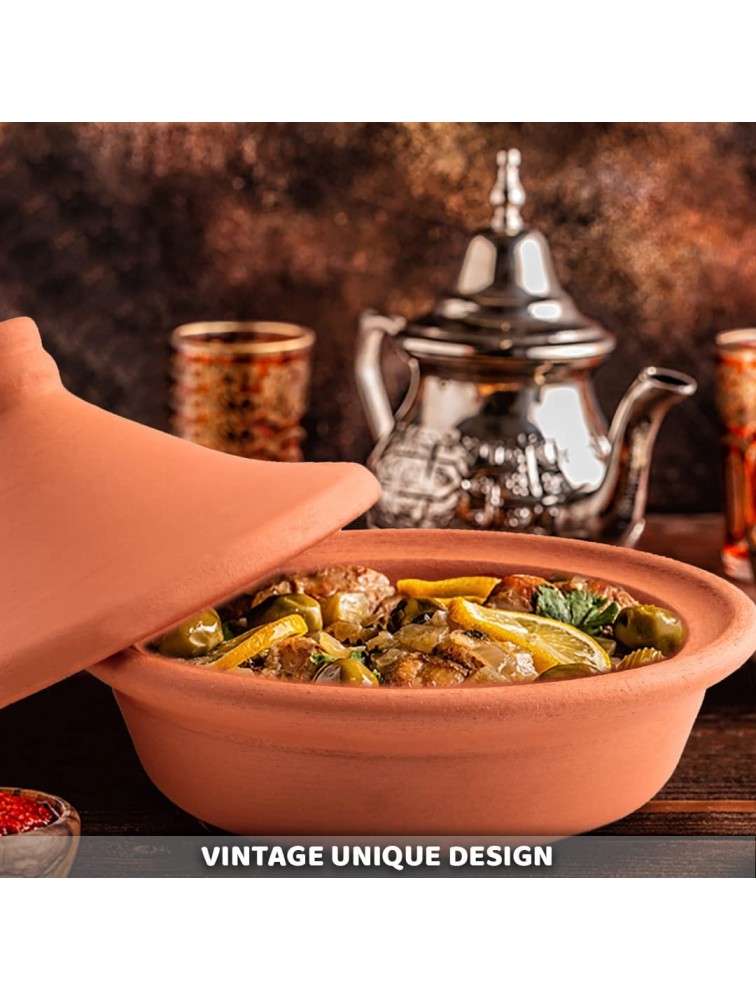 Handmade Clay Tagine Pot for Cooking Lead-Free Unglazed Earthenware Tajine Pot for Stovetop Terracotta Tangine Pot for Moroccan Indian and Asian Dishes Large - BRGBPUGWN