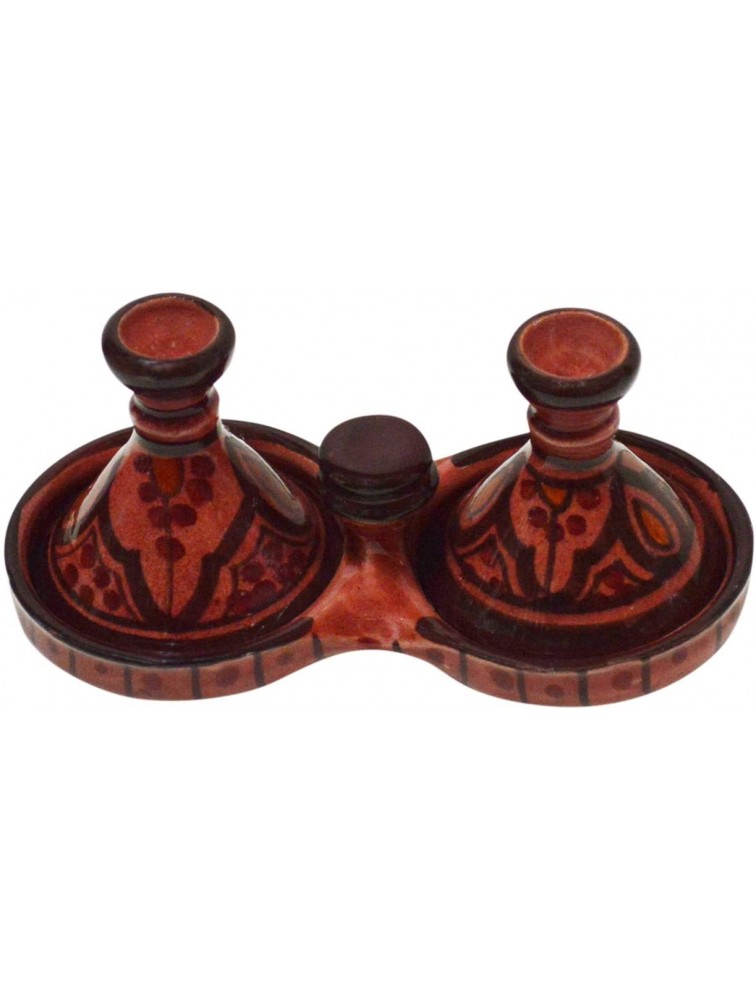 Moroccan Handmade Tagine Double Spice Holder seasoning Container Burgundy - BO5SY7WBR