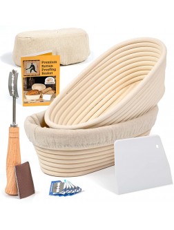 10 Inch Oval Bread Banneton Proofing Basket with Liner Cloth– Set of 2 + Premium Bread Lame and Slashing Scraper the ideal Baking Bowl for Sourdough and Yeast Bread Dough by Criss Elite - BSUWMAPBP