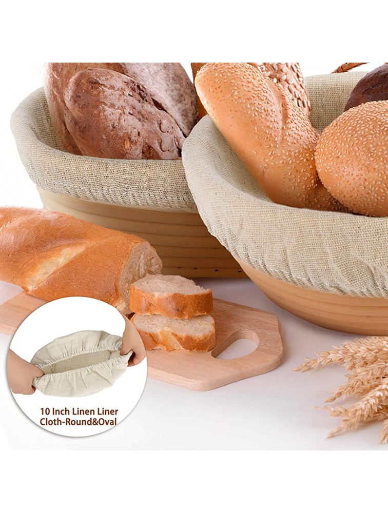 6 Pieces 10 Inch Oval Shape Bread Banneton Proofing Basket Cover Natural Rattan Baking Dough Sourdough Banneton Proofing Basket Cloth Liner - B48P3NBHJ