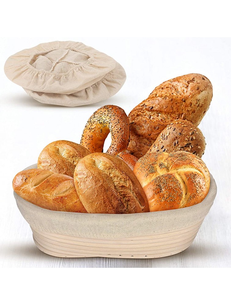 6 Pieces 10 Inch Oval Shape Bread Banneton Proofing Basket Cover Natural Rattan Baking Dough Sourdough Banneton Proofing Basket Cloth Liner - B48P3NBHJ