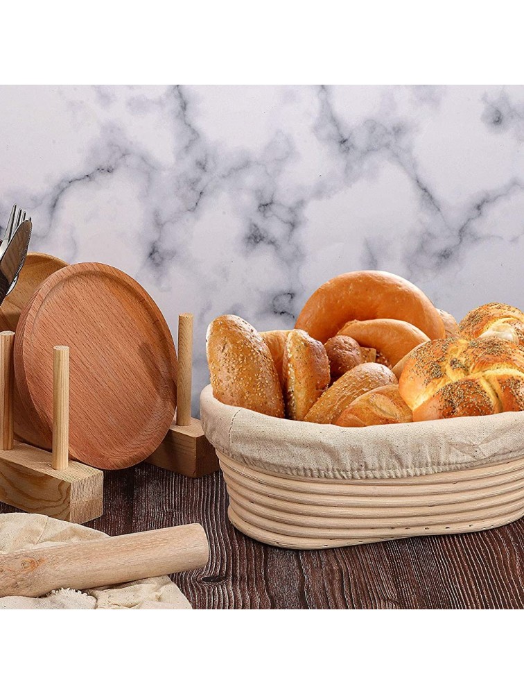 6 Pieces 10 Inch Oval Shape Bread Banneton Proofing Basket Cover Natural Rattan Baking Dough Sourdough Banneton Proofing Basket Cloth Liner - B8JBKPBUJ
