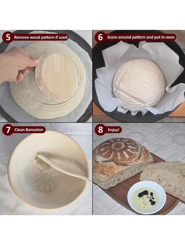 9 in Bread Proofing Basket Set Make Sourdough Bread with our Banneton Basket and Removable Design Inserts Dough Scraper & Cloth Liner Gift for Bakers by Artizanka Basket+Patterns - BVI4O93XU