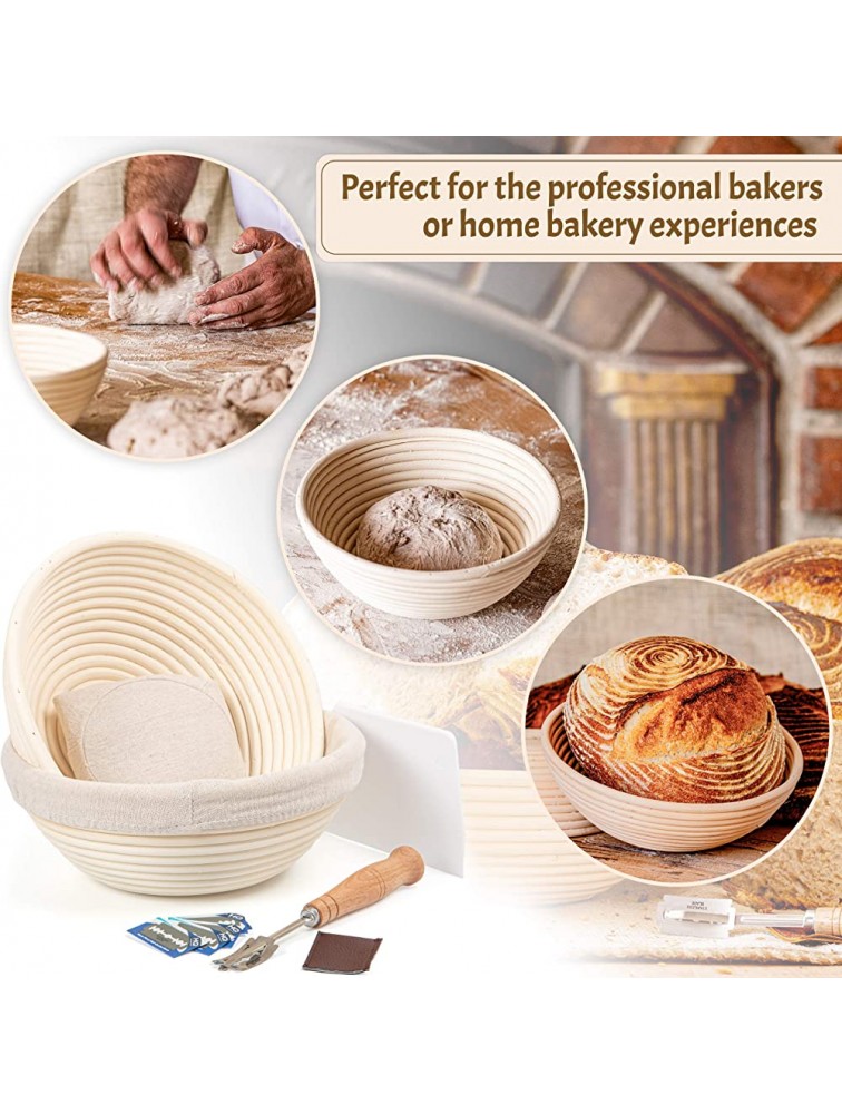 9 Inch Bread Banneton Proofing Basket Round with Liner Cloth– Set of 2 + Premium Bread Lame and Slashing Scraper the ideal Baking Bowl for Sourdough and Yeast Bread Dough - B2V2UBHSB
