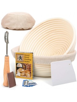 9 Inch Bread Banneton Proofing Basket Round with Liner Cloth– Set of 2 + Premium Bread Lame and Slashing Scraper the ideal Baking Bowl for Sourdough and Yeast Bread Dough - B2V2UBHSB