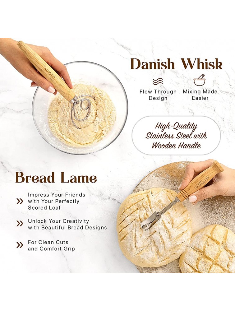 Banneton Bread Proofing Basket Set of 2 with Sourdough Bread Baking Supplies A Complete Bread Making Kit Including 9 Proofing Baskets Danish Whisk Bowl Scraper Dough Scraper & Bread Lame - BOMVPX3CB