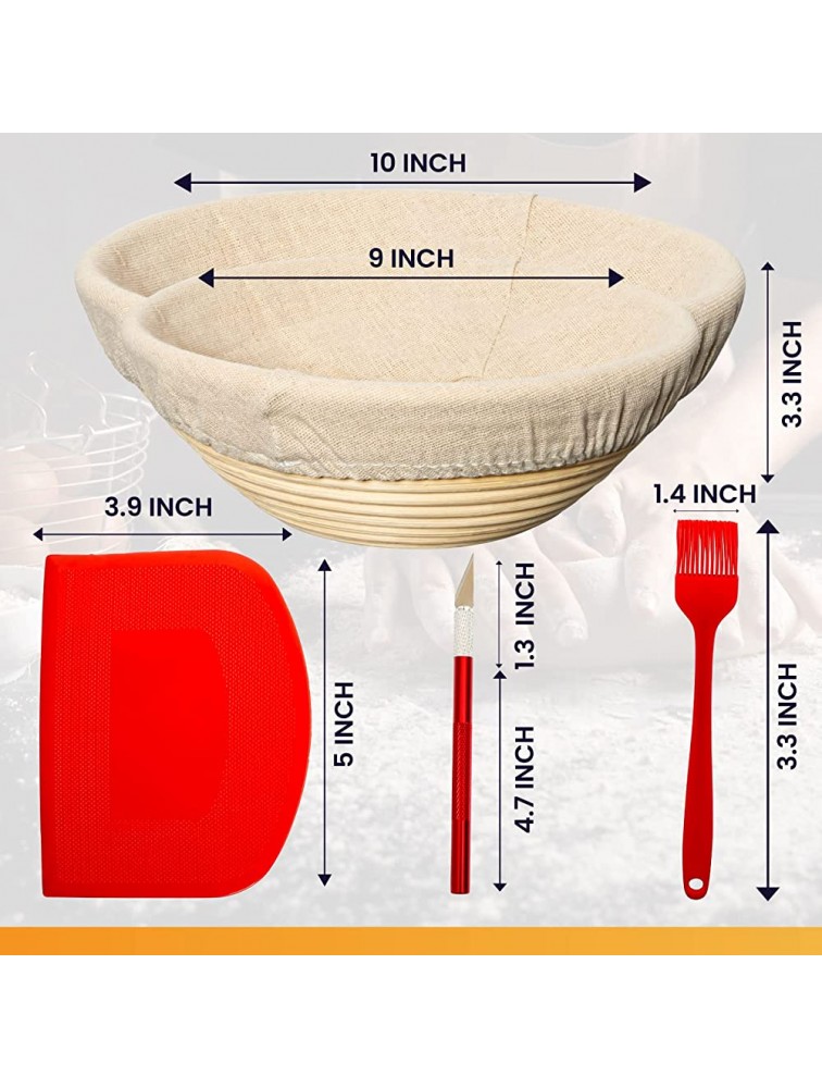 Bread Banneton Proofing Basket Set | Bread Proofing Basket Set With A 9” & 10” Round Baking Bowl Kit For Sourdough | Includes A Dough Scraper Bread Lame Brotform Cloth Liner & Basting Brush 9 Red - BINZ7MUEB