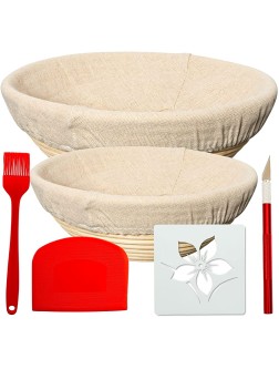 Bread Banneton Proofing Basket Set | Bread Proofing Basket Set With A 9” & 10” Round Baking Bowl Kit For Sourdough | Includes A Dough Scraper Bread Lame Brotform Cloth Liner & Basting Brush 9" Red - BINZ7MUEB