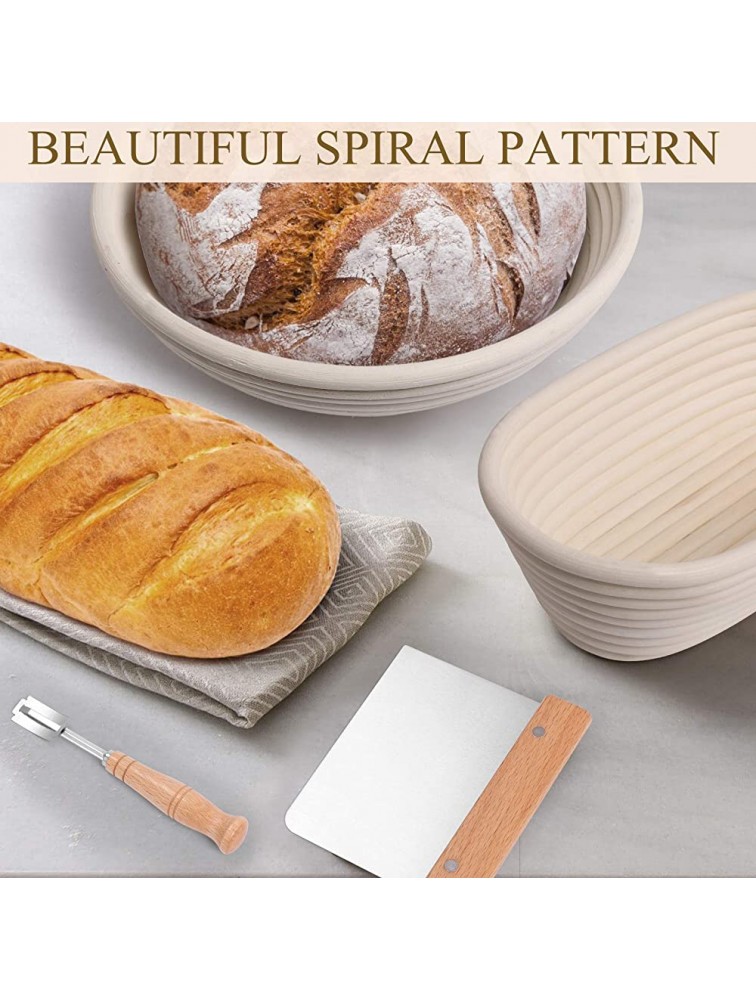 Bread Proofing Basket Set 9.6 Inch Oval and 10 Inch Round Natural Rattan Proofing Baskets with Bread Lame and Dough Scraper and Linen Liner Bread Making Tools for Professional and Home Bakers - BHD811XWO