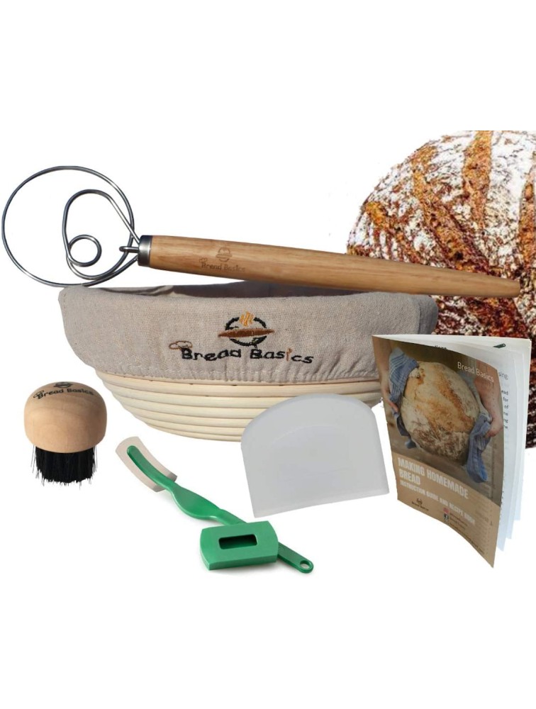 BreadBasics Banneton Proofing Basket | Premium Homemade Bread Starter Kit for Beginners | Includes Step by Step eBook Bowl Scraper & Whisk Lame Brotform Liner Cleaning Brush | Sourdough Supplies - BN5F8MLXA