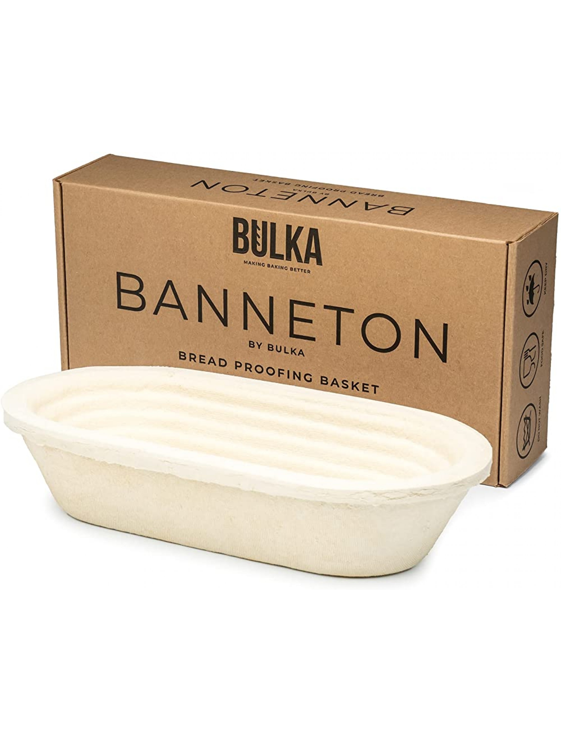 Bulka Oval Banneton Bread Proofing Basket Brotform Spruce Wood Pulp 750g Non-Stick Batard Dough Proving Bowl Boule Container for Bread Making Sourdough Artisan Loaves Made in Germany. - BVURI11I8