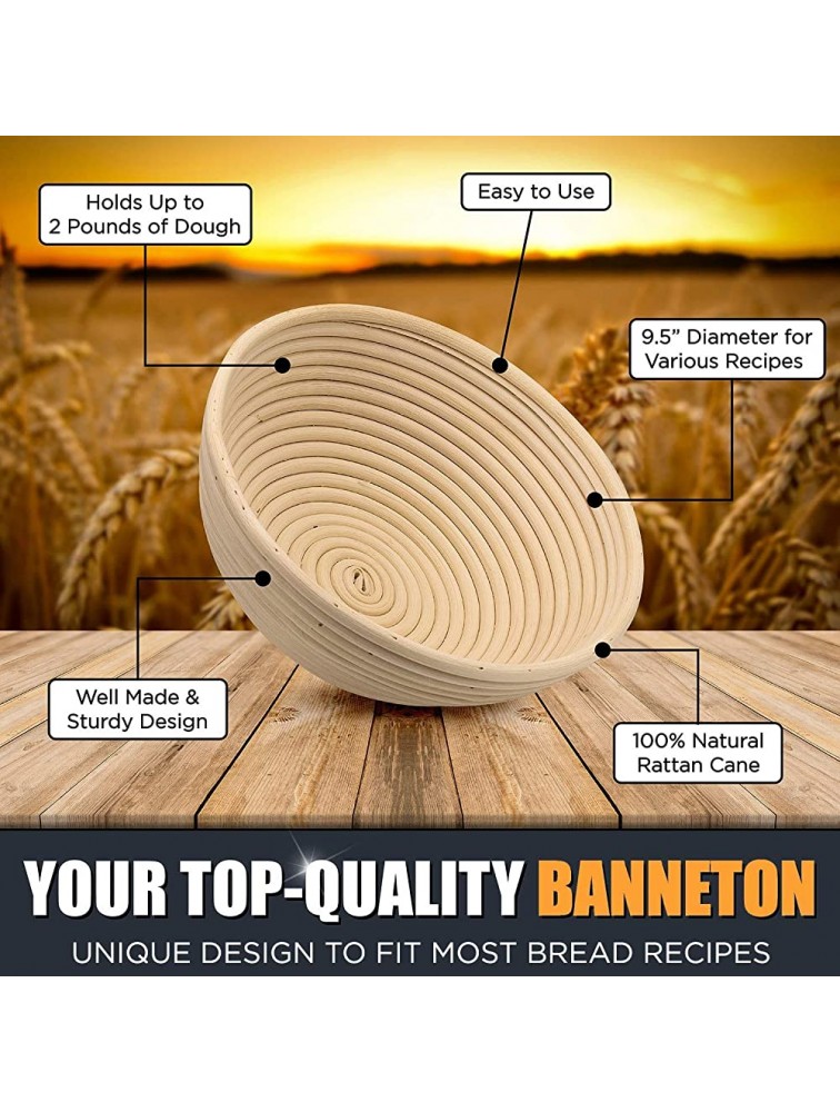 Chefast Banneton Proofing Basket Set of 9.5” Natural Rattan Basket with Brotform Cloth Liner 8 Bread Stencils and Bowl Dough Scraper + Instructions Make Perfectly Round Sourdough Boules - B4MFGKVGQ