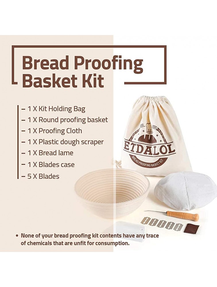 ETDALOL Banneton Bread Proofing Basket 9 Inch Bread Bowls for Rising Sourdough Bread Kit with Bakers Lame Sourdough Bread Scraper and Proofing Cloth - B05R624V3