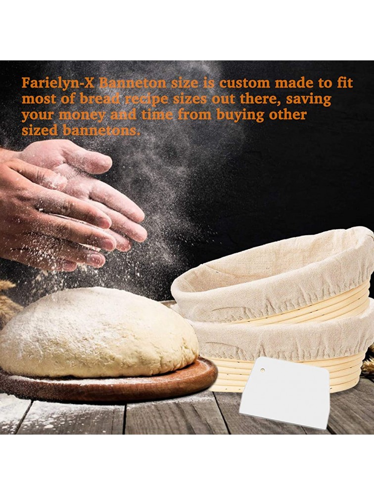 Farielyn-X 2 Packs 10 Inch Oval Shaped Bread Banneton Proofing Basket Baking Dough Bowl Gifts for Bakers Proving Baskets for Sourdough Lame Bread Slashing Scraper Tool Starter Jar Proofing Box - BJVE6KV8B