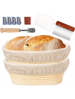 Farielyn-X 2 Packs 10 Inch Oval Shaped Bread Banneton Proofing Basket Baking Dough Bowl Gifts for Bakers Proving Baskets for Sourdough Lame Bread Slashing Scraper Tool Starter Jar Proofing Box - BJVE6KV8B
