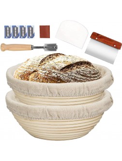 Farielyn-X 2 Packs 9 Inch Bread Banneton Proofing Basket Baking Dough Bowl Gifts for Bakers Proving Baskets for Sourdough Lame Bread Slashing Scraper Tool Starter Jar Proofing Box - BLZIX3DVK