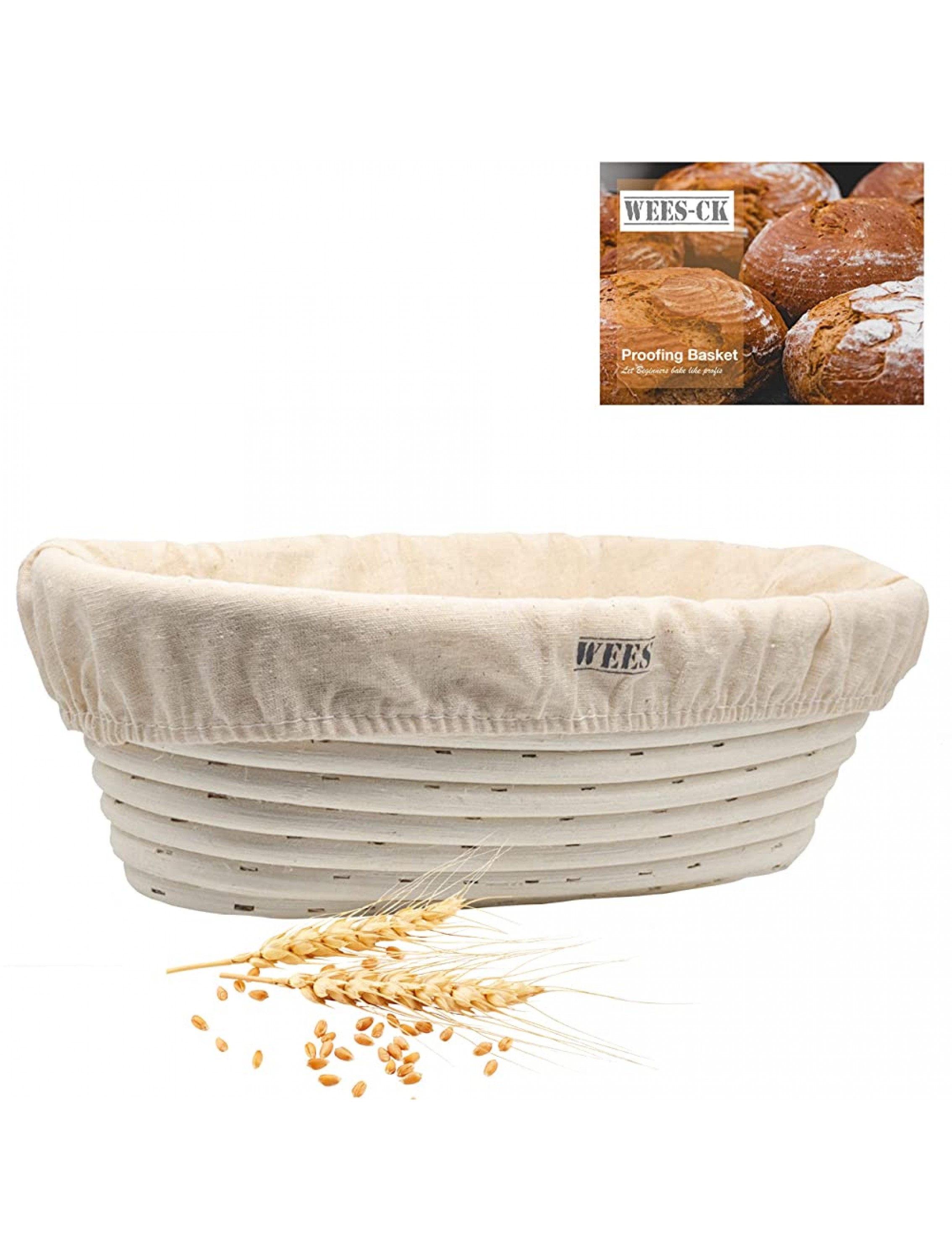 Handmade 10 Inch Bread Banneton Proofing Basket Oval Baking Bowl Dough Gifts for Professional and Home Backers Proving Baskets for Sourdough with Linen Liner Cloth and User Guide - BMPLLLNQ4