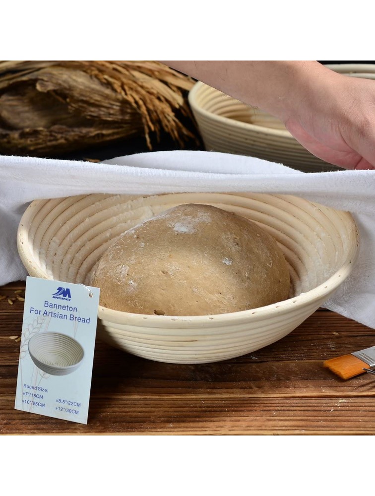 M JINGMEI Banneton Proofing Basket 10 Round Banneton Brotform for Bread and Dough [FREE BRUSH] Proofing Rising Rattan Bowl + FREE LINER 1000g dough - B8KQMWO1Z