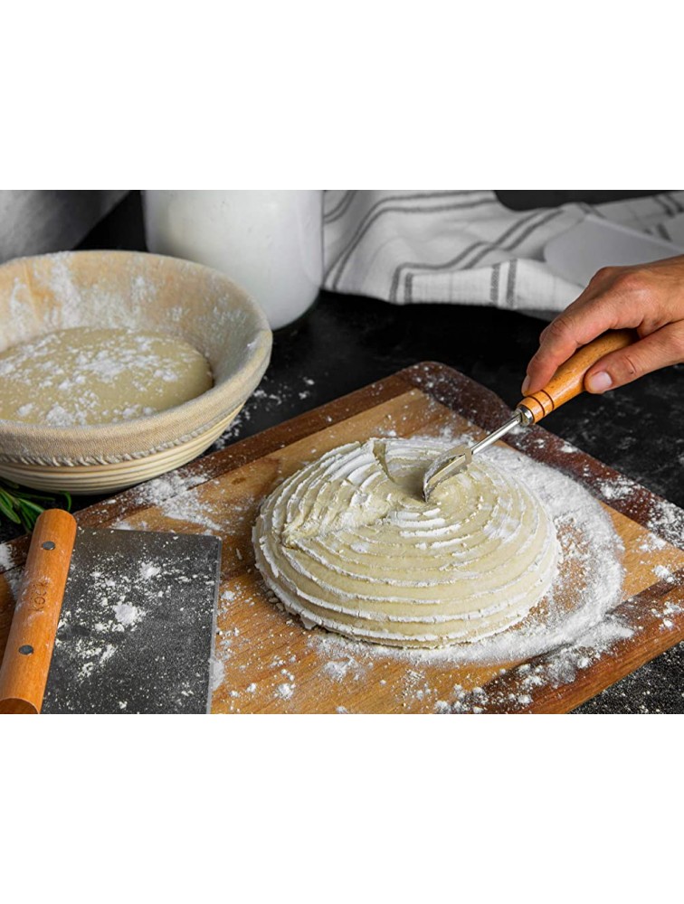 Proofing Set by Kook Sourdough Bread 2 Rattan Banneton Baskets 2 Basket Covers Metal Scraper Plastic Scraper Scoring Lame 5 Blades and Case Round Shape - B5Y1L09SG