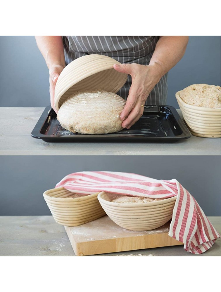 Zaynau 10 Inch Round N Oval Bread Banneton Proofing Basket Set With Linen Liner- Metal Bench scraper Silicone Dough Scraper- Danish Dough Whisk -Scoring Lame N Extra Blades Full Pack - BOK4BBL2X