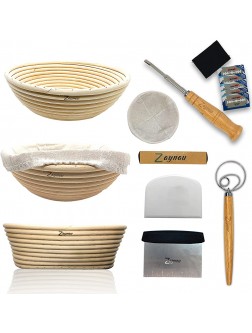 Zaynau 10 Inch Round N Oval Bread Banneton Proofing Basket Set With Linen Liner- Metal Bench scraper Silicone Dough Scraper- Danish Dough Whisk -Scoring Lame N Extra Blades Full Pack - BOK4BBL2X