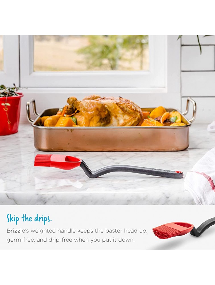 Dreamfarm Brizzle | Non-Stick Non-Drip Basting Brush with Scoop Reservoir | Silicone Pastry Brush | Easy-To-Use Sit Up Turkey Baster | Seasonal Basting Brushes | Best Gift Cooking Brush | Red - BK8HUJAK6