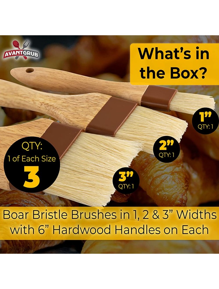 Durable Hardwood 1 2 3in Boar Bristle Pastry Brush Set. Grill and Kitchen Flat Brushes for Basting Meat Spreading Butter BBQ Sauce or Marinades. Chef Quality Cooking Baking or Grilling Tools - B04DMFW08