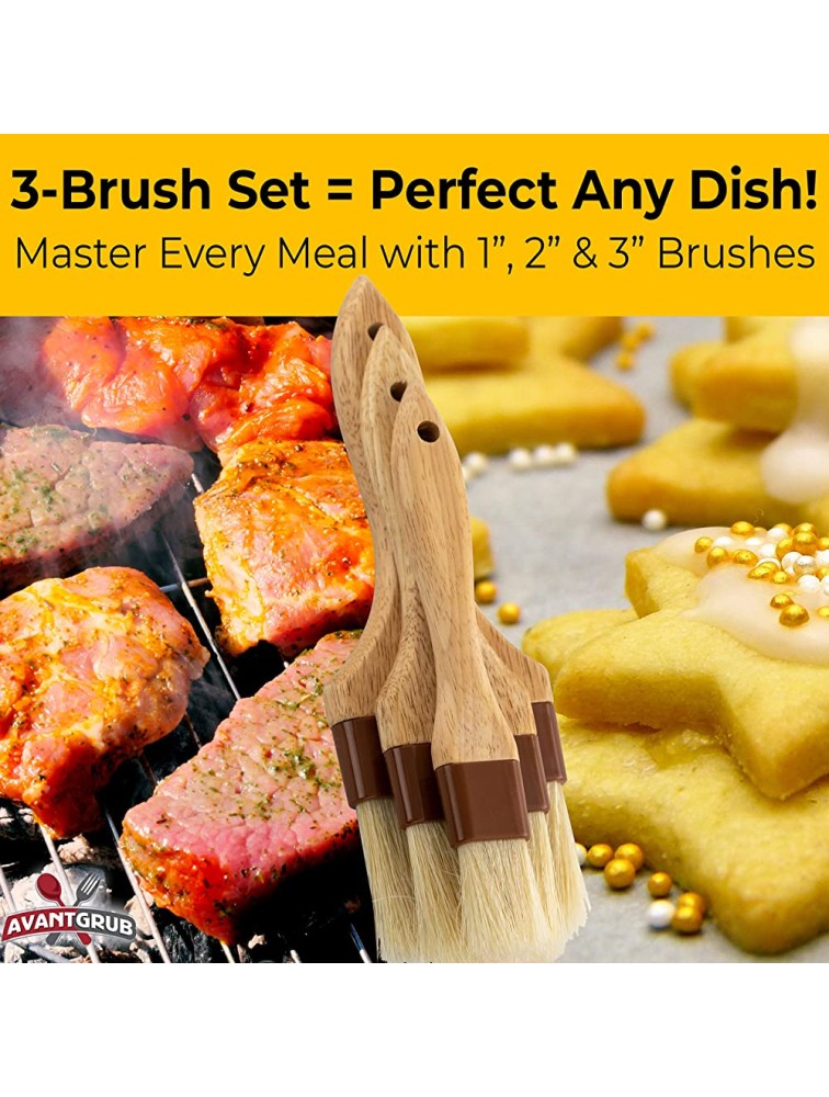 Durable Hardwood 1 2 3in Boar Bristle Pastry Brush Set. Grill and Kitchen Flat Brushes for Basting Meat Spreading Butter BBQ Sauce or Marinades. Chef Quality Cooking Baking or Grilling Tools - B04DMFW08