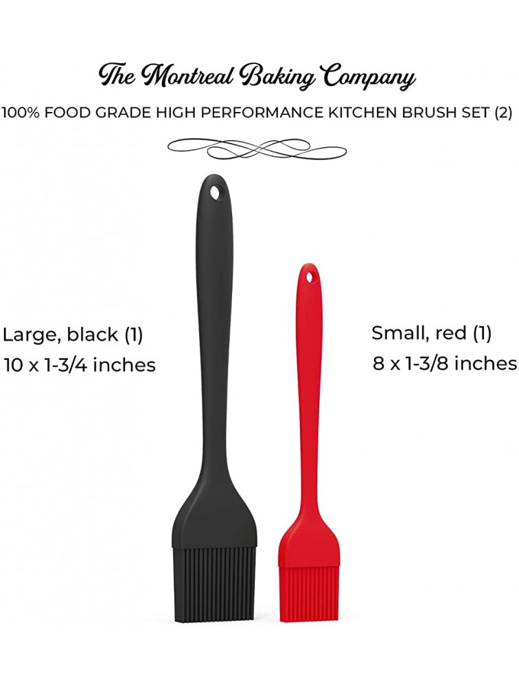 Silicone Pastry Brush Set | 2 Pack Large and Small Brushes Hygienic and Heat Resistant Kitchen Oil Brush Set for Baking Cooking Barbecue BBQ Marinating and Basting Black & Red - BA6H3K0JR