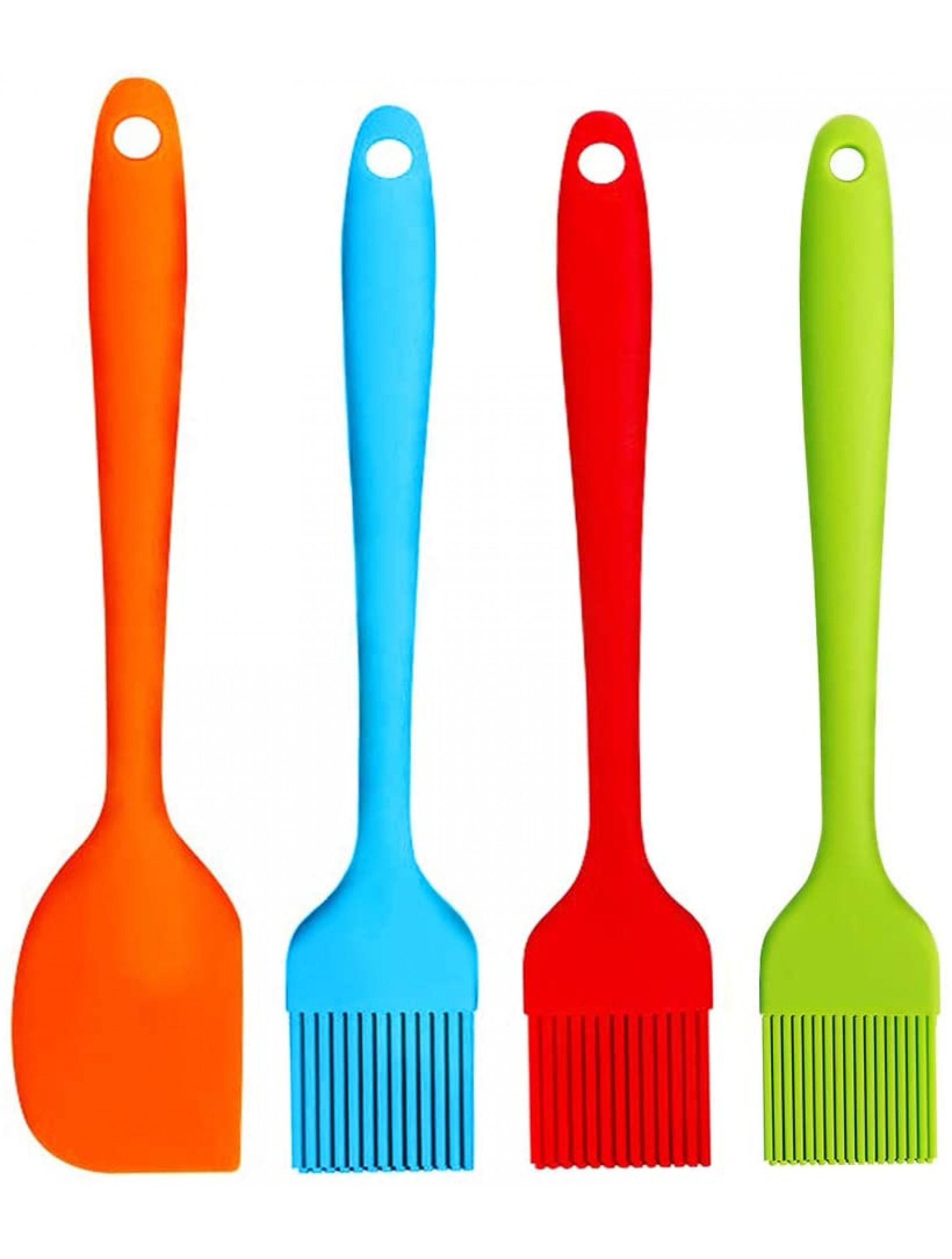 Silicone Pastry Brushes & Spatulas Set Basting BBQ Sauce Solid Core and Hygienic Solid Coating 4 Pack Large Orange Blue Red Green - BOJ4Z5FM9