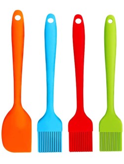 Silicone Pastry Brushes & Spatulas Set Basting BBQ Sauce Solid Core and Hygienic Solid Coating 4 Pack Large Orange Blue Red Green - BOJ4Z5FM9
