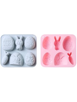 2 Pcs 6-Hole Silicone Mold Easter Bunny Egg Baking Mold Suitable For Home Baking And DIY Crafts Pink + Blue - B20PFZ9LT