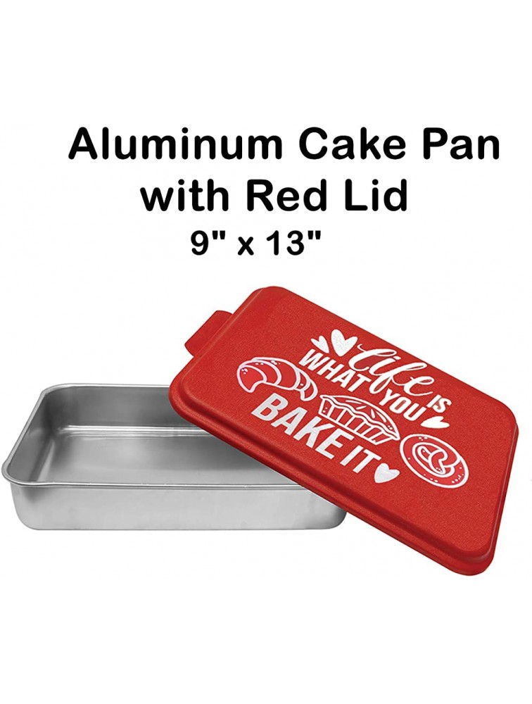 Aluminum Cake Pan with Red Lid 9 x 13 inches Laser Engraved Lid Life is What You Bake It - B5HEY5SZH