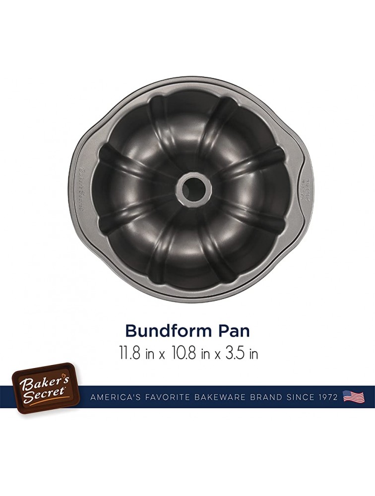 Baker's Secret Non stick Bunt Pan Carbon Steel Bundform Pan Non-stick Bakeware Food-Grade Coating For Easy Release Dishwasher Safe Oven Baking Supplies Classic Collection - BYHCGLOJJ