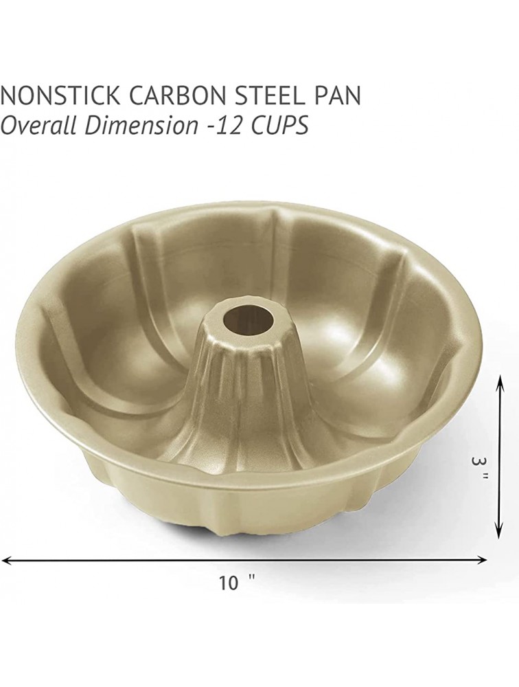KITESSENSU 9 inch Non-Stick Cake Pans 12 Cups Premium Fluted Cake Pans for baking Heavy Duty Carbon Steel Tube Pan Baking Mold-Champagne Gold - BP8EHLLJV