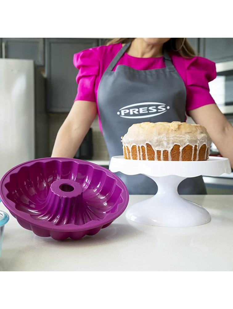 PRESS Fluted Silicone Cake Mold 9” BPA Free Purple Baking Pan 440 °F Resistant Dishwasher safe Reusable. Silicone Line. - BWYS0XO4P