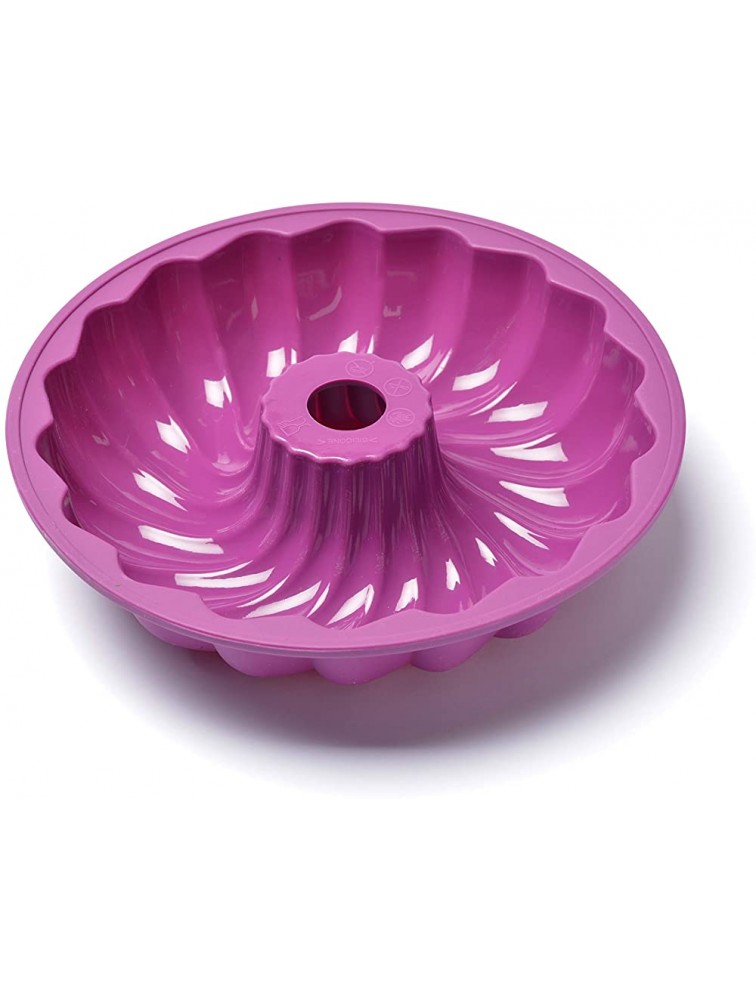PRESS Fluted Silicone Cake Mold 9” BPA Free Purple Baking Pan 440 °F Resistant Dishwasher safe Reusable. Silicone Line. - BWYS0XO4P